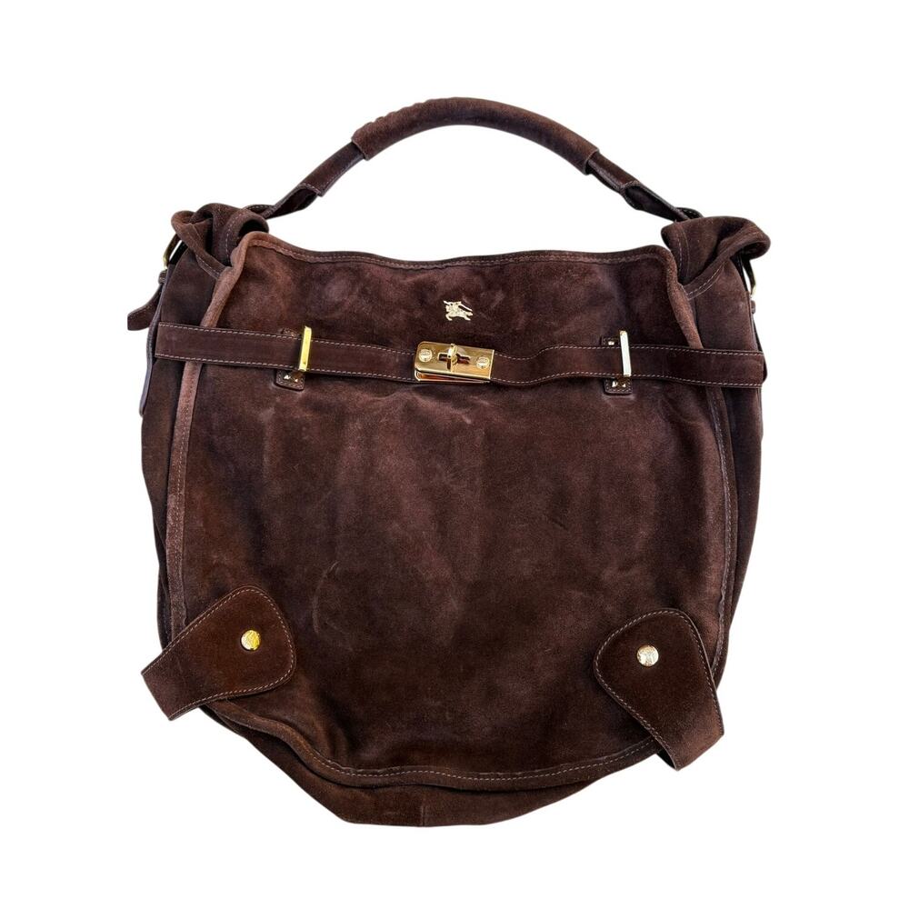 Vintage Burberry Brown Suede Hobo Bag Y2K Authenticated